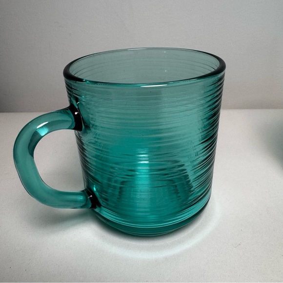 ARCOROC France JARDINIERE Glass Ribbed Mugs TEAL TURQUOISE Set of 2 - Picture 5 of 6